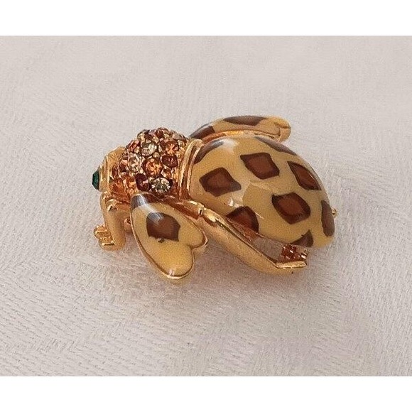 Joan Rivers Rhinestone Enamel Bee Brooch Pin Joan of the Jungle Brown Green Eyes - Picture 2 of 5